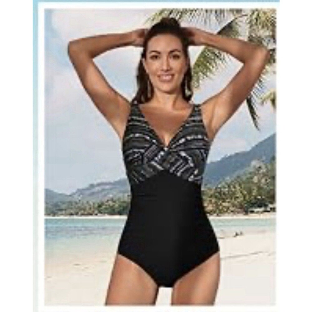 Eomenie Women's One Piece Swimsuit Tummy Control Ruched Push Up Bathing Suit XL - Picture 13 of 13